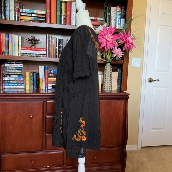 FREE PEOPLE PERFECTLY VICTORIAN EMBROIDERED FLORAL DRESS BLACK Boho Cottagecore - Picture 7 of 8
